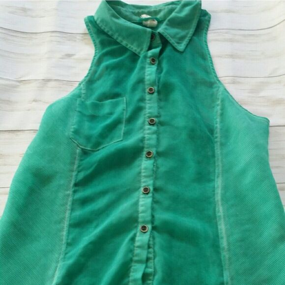 Free People Xs green sheer  sleeveless top - Picture 3 of 5